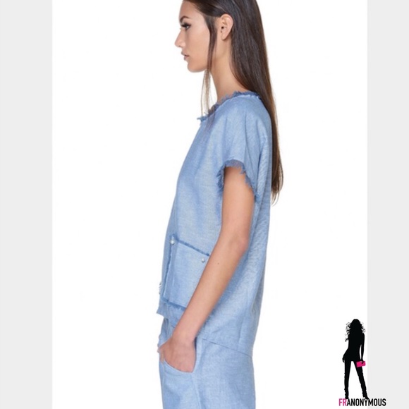 Style Mafia Blue Linen Cropped Pants Set M/L - Picture 3 of 4